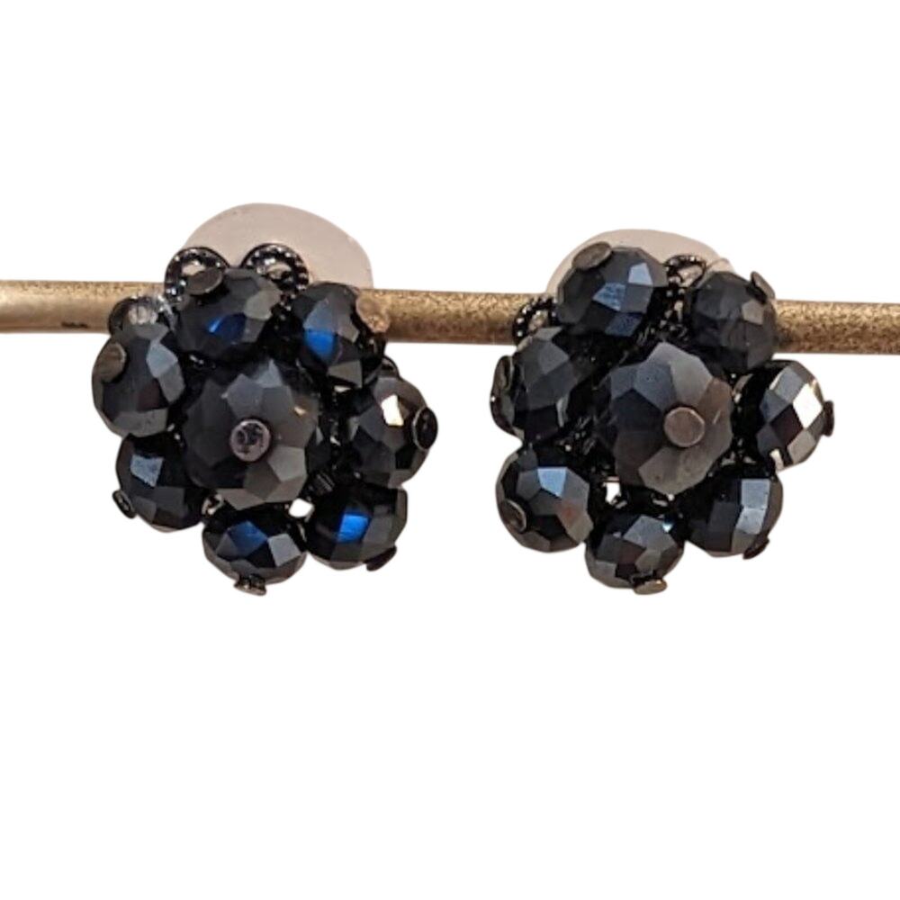Black AB Faceted Crystal Bead Post Earrings